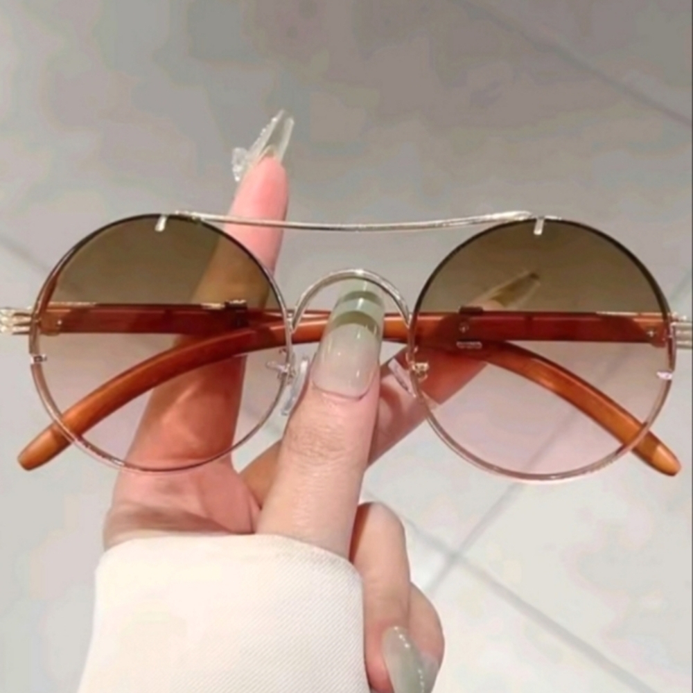 Round Brown Unisex Sunglasses